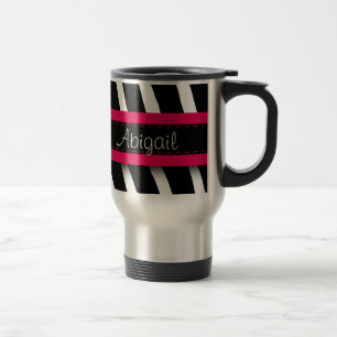 Taza De Viaje Gema floral rosa caliente y patrón de cebra