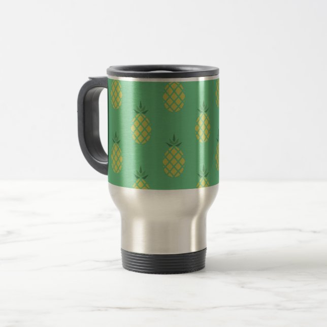 Taza De Viaje Geometric Pineapple Pattern on Green (Anverso izquierdo)