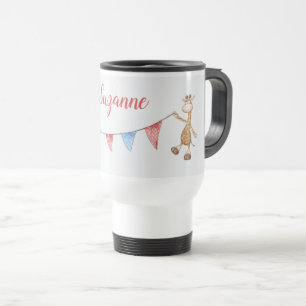 Taza De Viaje Giraffe de nombre personalizado y banderas de Bunt