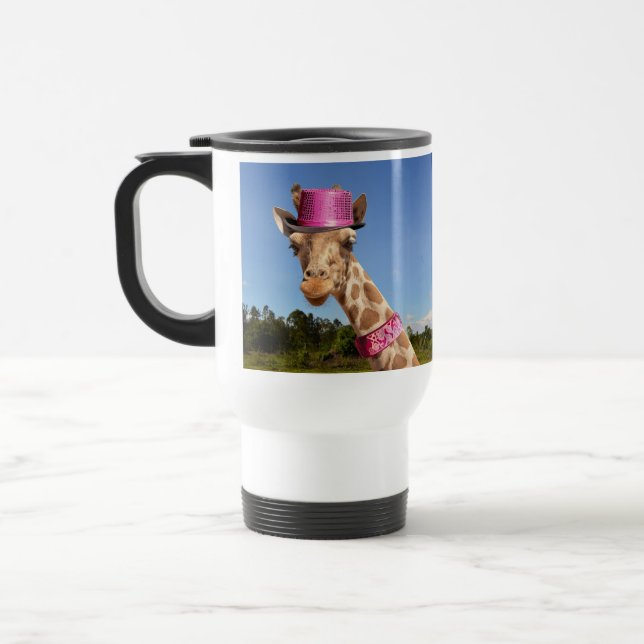 Taza De Viaje Giraffe en un hongo gorra rosa brillante (Izquierda)