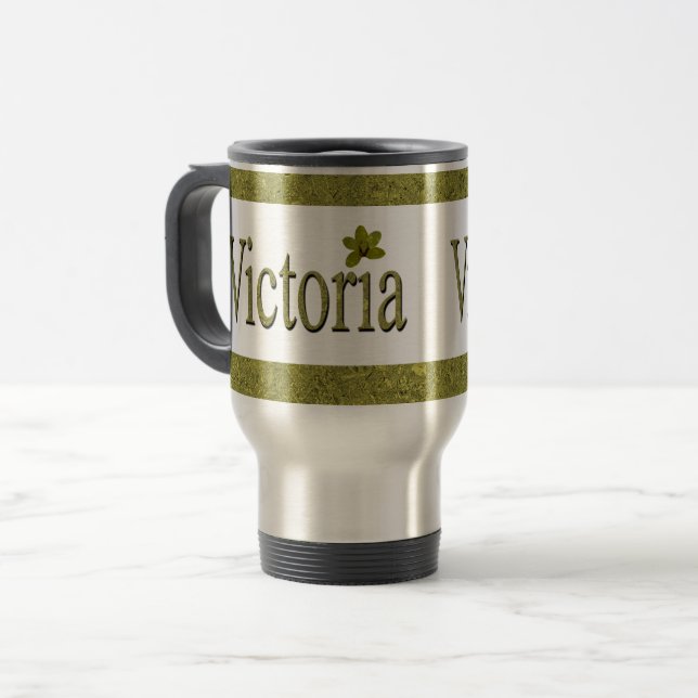 Taza De Viaje Golden Flecks Victoria Name Design, (Anverso izquierdo)