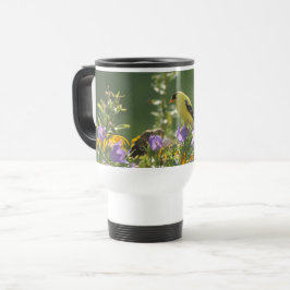 Taza De Viaje Goldfinch en una flor harebell
