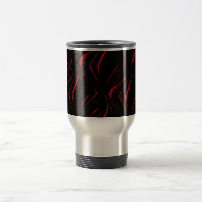Taza De Viaje Golpes rojos ondulados sobre fondo negro (Centro)