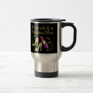 TAZA DE VIAJE GORGEOUS GOLD 50TH BIRTHDAY DIVA DISEÑN