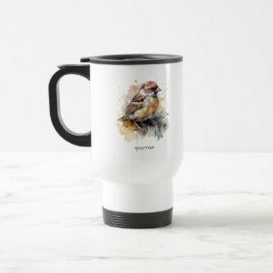Taza De Viaje Gorrión acuarela rústico, personalizado