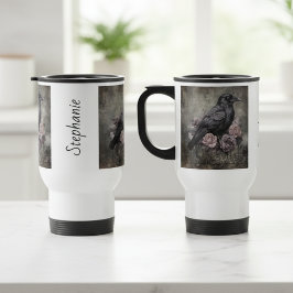 Taza De Viaje Gothic Raven Dark Academia Floral
