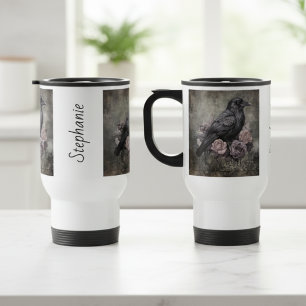 Taza De Viaje Gótico Cuervo Floral Oscuro