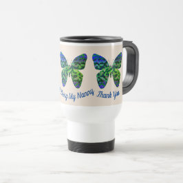 Taza De Viaje Gracias Nanny Blue Green Butterfly Babysitter
