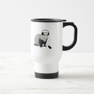 Taza De Viaje Graciosa Ferret De Música Con Auriculares