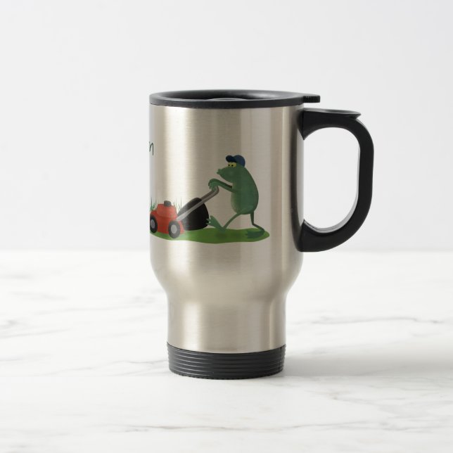 Taza De Viaje Graciosa rana verde que siembra césped personaliza (Derecha)