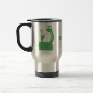 Taza De Viaje Graciosa serpiente verde con maraca personalizado