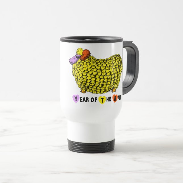 Taza De Viaje Gracioso Año Chino Ram Amarillo Zodiac Cumpleaños  (Anverso derecho)