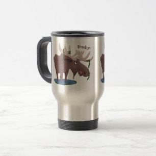 Taza De Viaje Gracioso ilustracion personalizado de alce feliz