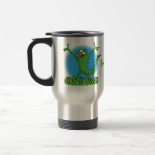 Taza De Viaje Gracioso lagarto de iguana con sonrisa verde