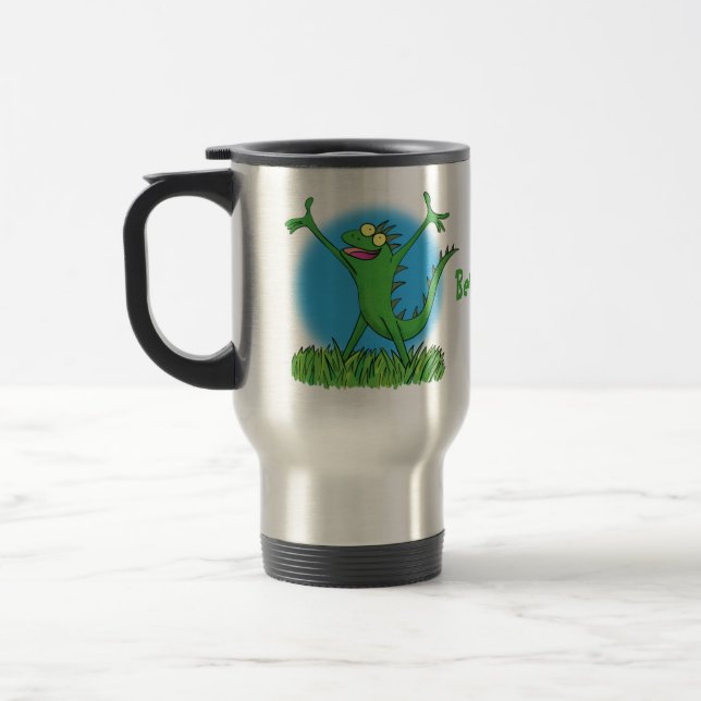 Taza De Viaje Gracioso lagarto de iguana con sonrisa verde (Izquierda)
