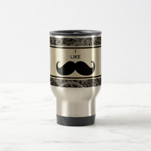 Taza De Viaje Gracioso Mustache. Patrón floral ornamental vintag