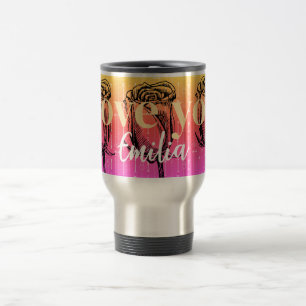 Taza De Viaje Gradiente moderno de rosas de San Valentín con mon