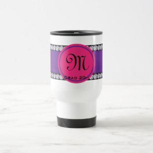 Taza De Viaje Graduación de diamante en monograma magenta