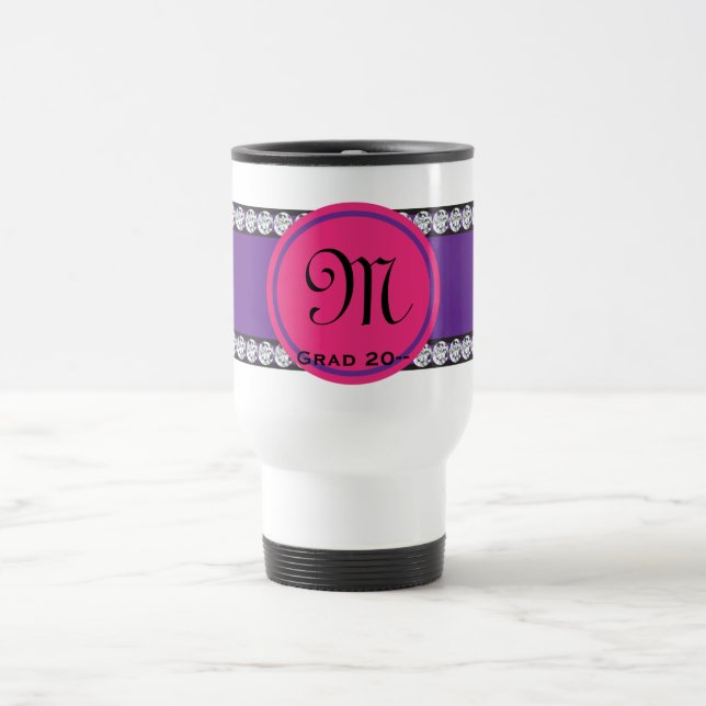 Taza De Viaje Graduación de diamante en monograma magenta (Centro)