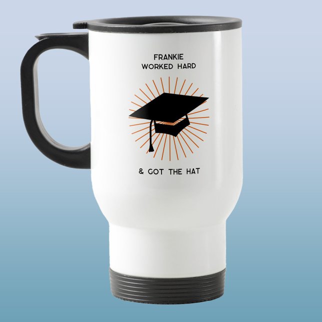 Taza De Viaje Graduación personalizada divertida (Fun personalized graduation hat mortarboard travel mug)