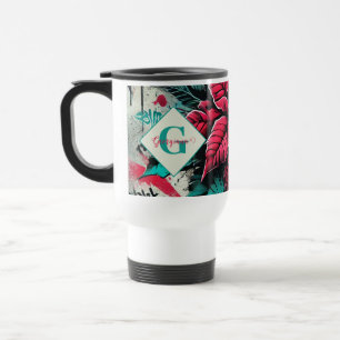 Taza De Viaje Graffiti floral de poinsettia esponjoso personaliz