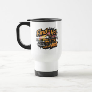 Taza De Viaje Gráfico de Camión de Bomberos Vintage en Puesta de