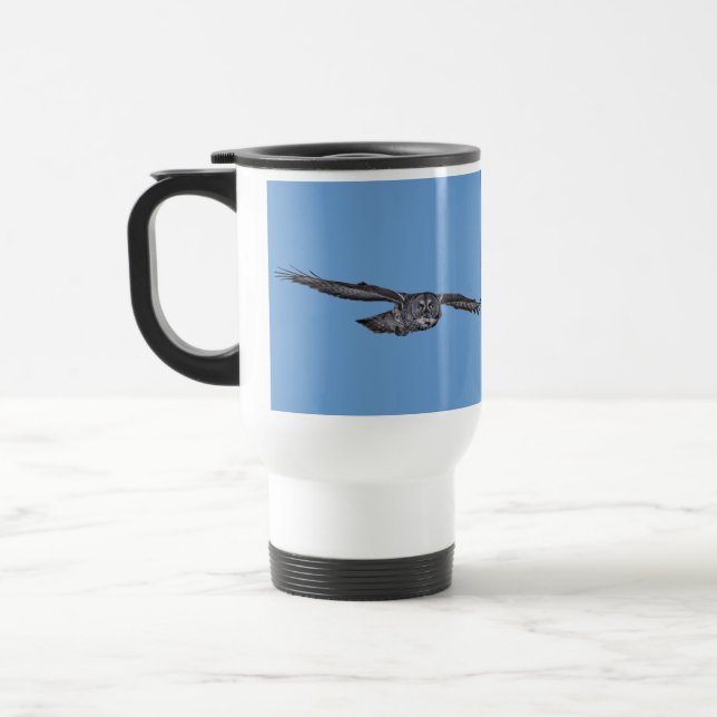 Taza De Viaje Gran lechuza gris y raptor de vida silvestre Blue  (Izquierda)