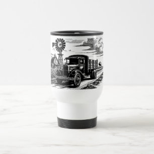 Taza De Viaje Granja Camión molino de viento Barn Farmer Dibujo