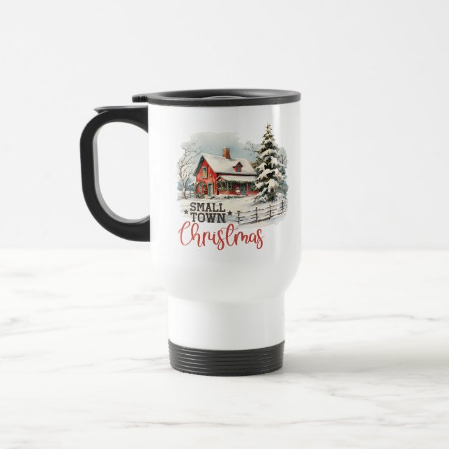 Taza De Viaje Granja de pequeños Navidades de pueblo rústico (Izquierda)