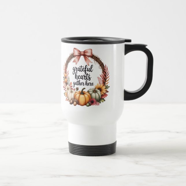 Taza De Viaje Grateful hearts gather here pumpkin wreath  (Derecha)