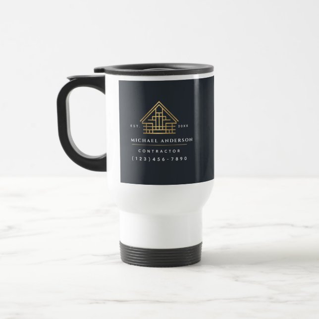 Taza De Viaje Gray Minimalist Home Building Construction (Izquierda)