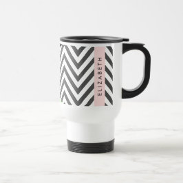 Taza De Viaje Gray Zigzag, Gray Chevron, Mint, Su Nombre