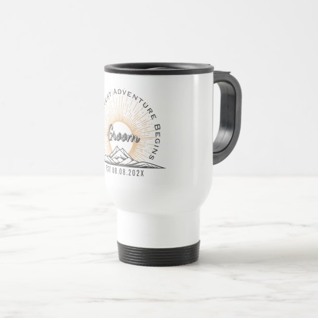 Taza De Viaje Greatest Adventure Begins Retro Mountain Wedding (Anverso derecho)