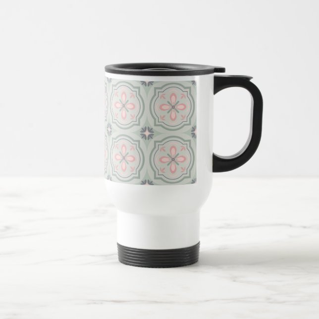 Taza De Viaje Green Pastel Floral Tiles (Derecha)