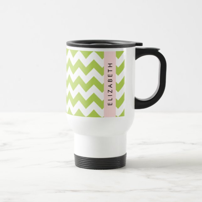 Taza De Viaje Green Zigzag, Green Chevron, Tu Nombre (Derecha)