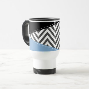 Taza De Viaje Gris Zigzag, Gris Chevron, Zigzag Pattern, Azul
