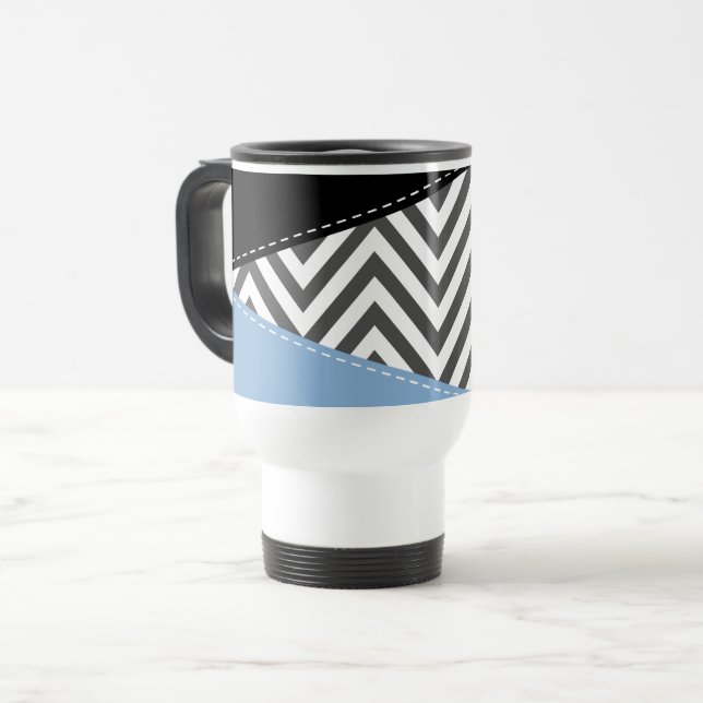 Taza De Viaje Gris Zigzag, Gris Chevron, Zigzag Pattern, Azul (Anverso izquierdo)