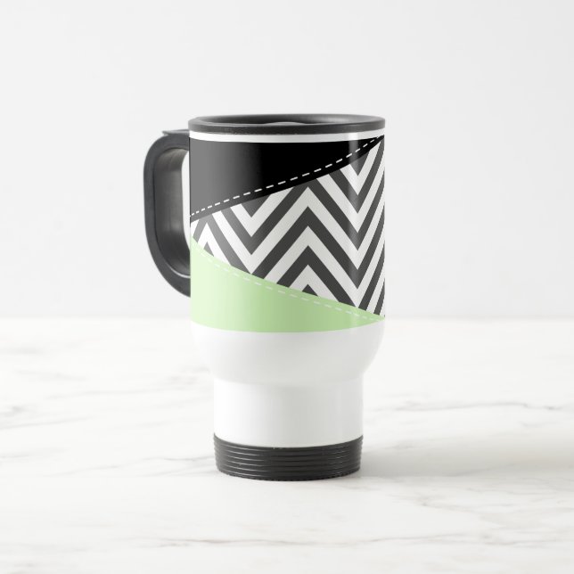 Taza De Viaje Gris Zigzag, Gris Chevron, Zigzag Pattern, Mint (Anverso izquierdo)