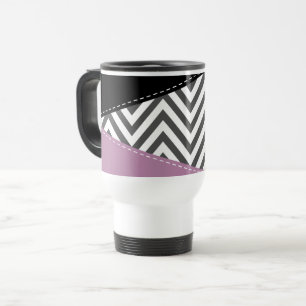 Taza De Viaje Gris Zigzag, Gris Chevron, Zigzag Pattern, Púrpura