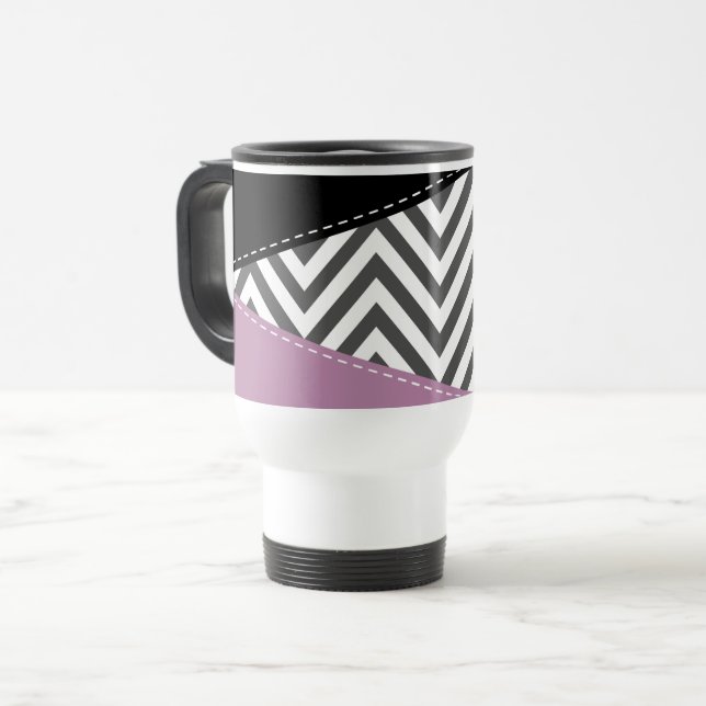 Taza De Viaje Gris Zigzag, Gris Chevron, Zigzag Pattern, Púrpura (Anverso izquierdo)