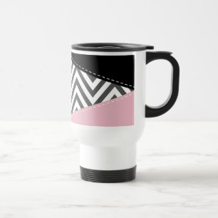 Taza De Viaje Gris Zigzag, Gris Chevron, Zigzag Pattern, Rosa