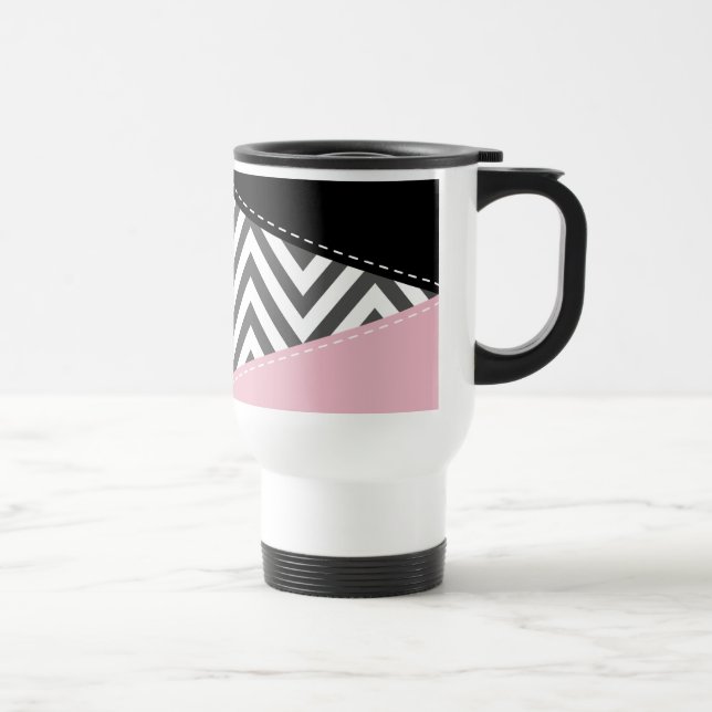 Taza De Viaje Gris Zigzag, Gris Chevron, Zigzag Pattern, Rosa (Derecha)