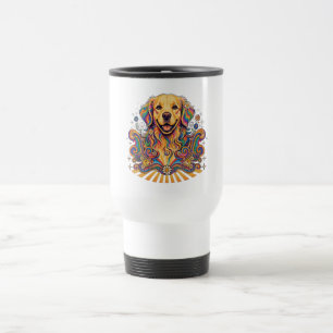 Taza De Viaje Groovy Retro Psicodélico Golden Retriever Paz