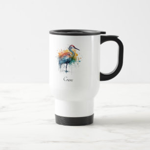 Taza De Viaje Grulla elegante: arte de acuarela, personalizado
