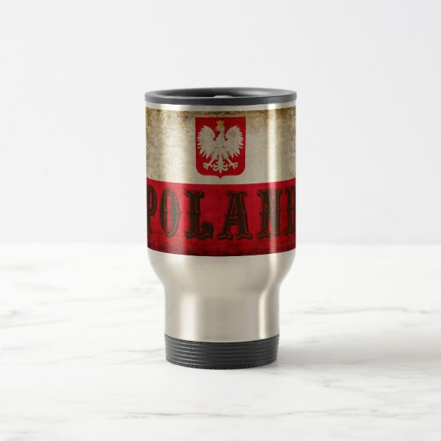 Taza De Viaje Grunge de la bandera de Polonia (Centro)