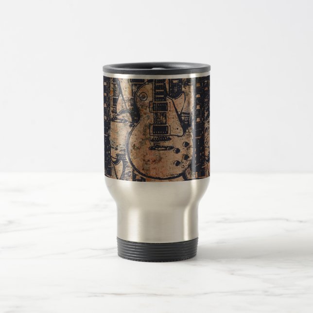 Taza De Viaje Grunge negro del collage de la guitarra (Centro)