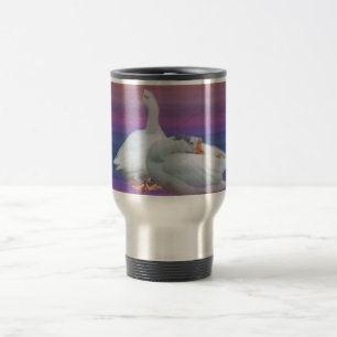 Taza De Viaje Guarda la fecha,dos gansos blancos en color de fon