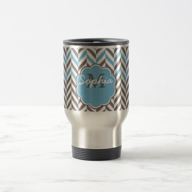 Taza De Viaje Guay asombroso trendy monograma herringbone zigzag (Centro)