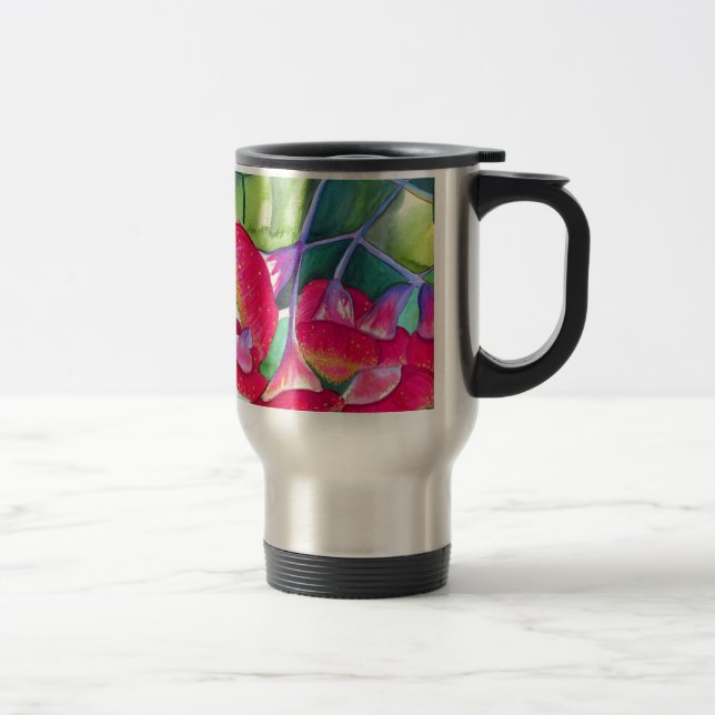 Taza De Viaje Guimanes de flores rojas australianos acuarela art (Derecha)