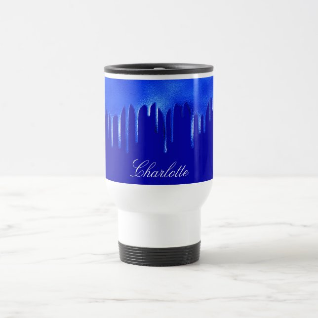 Taza De Viaje Guión del nombre de la pintura azul real (Centro)